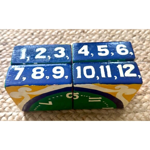 Vintage Handmade Folk Art Wooden Blocks Puzzle Alphabet, Numbers, Clock UNIQUE - Picture 9 of 11